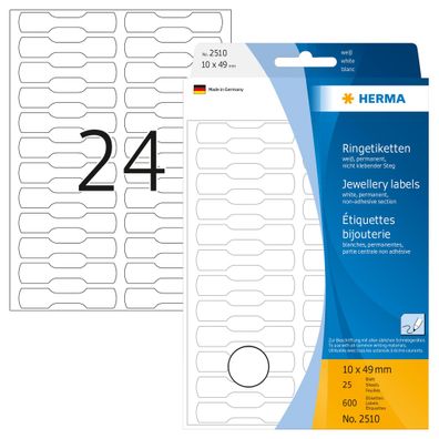 Herma Etiketten für Schmuck permanent 49 x 10 mm weiss 25 Bl 600 Etik