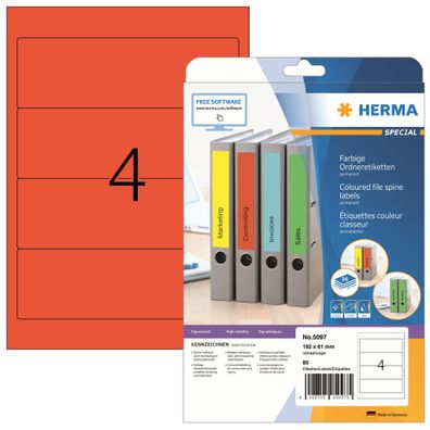 Herma Ordnerrückenschilder permanent 192 x 61 mm rot 20 Bl 80 Etik