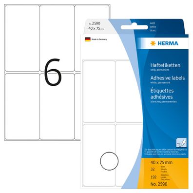 Herma Vielzwecketiketten permanent 40 x 75 mm weiss 32 Bl 192 Etik