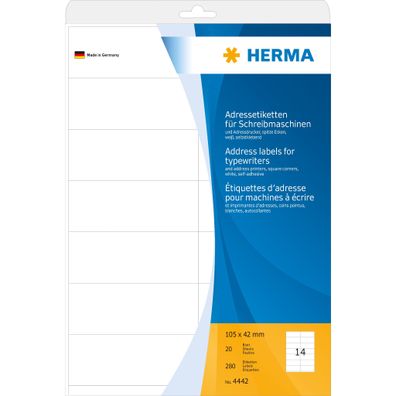 Herma Etiketten Adressen permanent 105 x 42 mm weiss 20 Bl 280 Etik