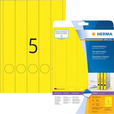 Herma Ordnerrückenschilder permanent 297 x 38 mm gelb 20 Bl 140 Etik