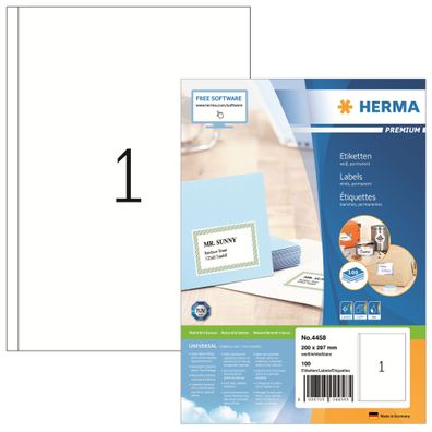 Herma Etiketten permanent 200 x 297 mm weiss Premium 100 Bl 100 Etik