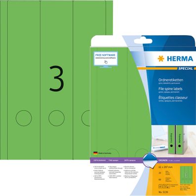 Herma Ordnerrückenschilder permanent 297 x 61 mm grün 20 Bl 60 Etik