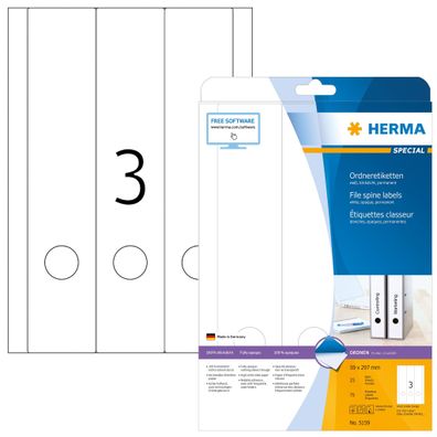 Herma Ordnerrückenschilder permanent 297 x 59 mm weiss 25 Bl 75 Etik