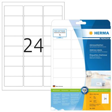 Premium Adressetiketten A4, 63,5 x 33,9 mm, weiß, permanent haftend