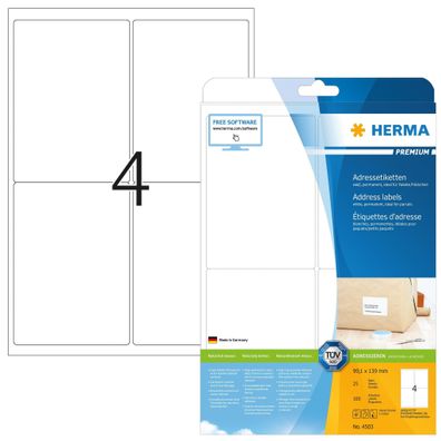 Premium Adressetiketten A4, 99,1 x 139 mm, weiß, permanent haftend