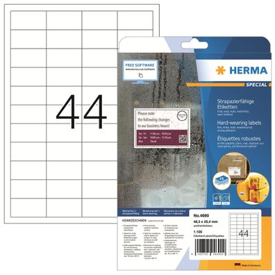 Herma Etiketten stark 48,3 x 25,4 mm Folie weiss 25 Bl 1100 Etik