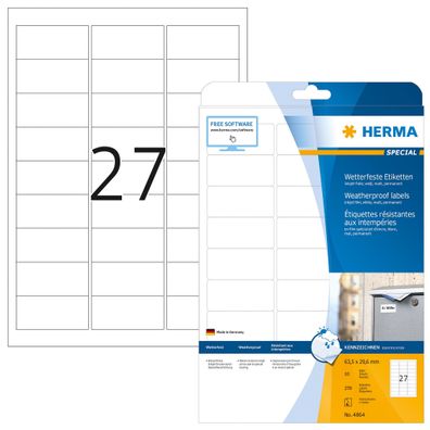 Herma Etiketten permanent wetterfest 63,5 x 29,6 mm weiss 10 Bl 270 Et