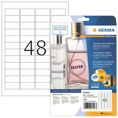 Herma Etiketten permanent 45,7 x 21,2 mm Folie transp 25 Bl 1200 Etik