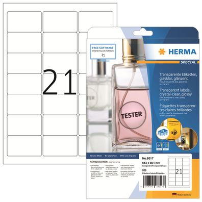 Herma Etiketten permanent 63,5 x 38,1 mm Folie transp 25 Bl 525 Etik
