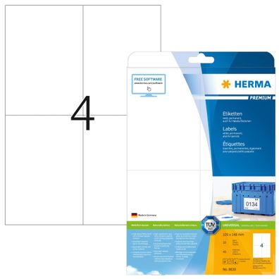 Premium Etiketten A4, 105 x 148 mm, weiß, permanent haftend