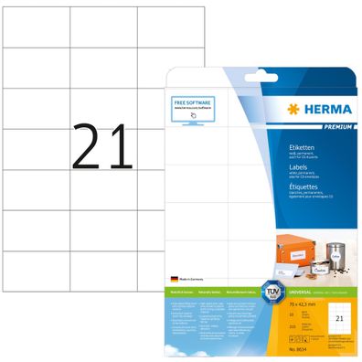 Premium Etiketten A4, 70 x 42,3 mm, weiß, permanent haftend