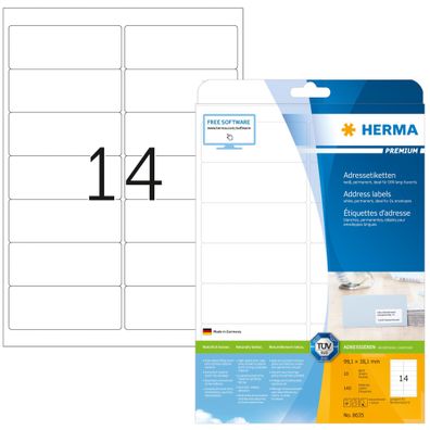 Premium Etiketten A4, 99,1 x 38,1 mm, weiß, permanent haftend