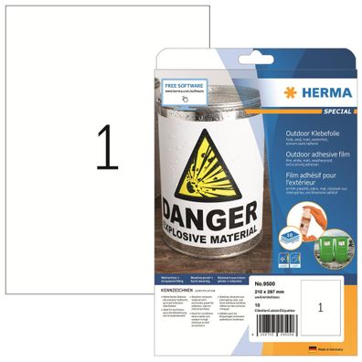 HERMA Folienetikett Special 210 x 297 mm (B x H) weiß 10 Etik./Pack