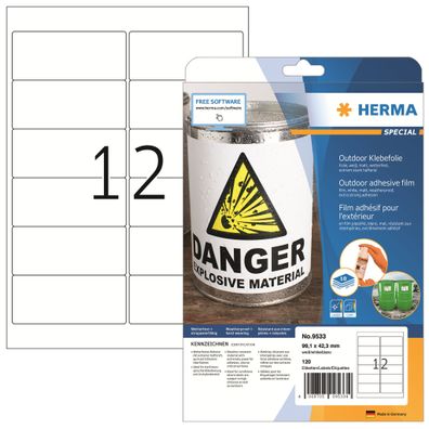 Herma Etiketten Outdoor stark 99,1 x 42,3 mm weis Folie 10 Bl 120 Etik