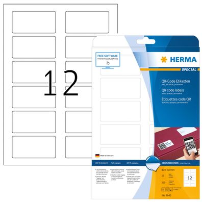 QR-Code Etiketten A4, 80 x 40 mm, weiß, blickdicht, permanent haftend