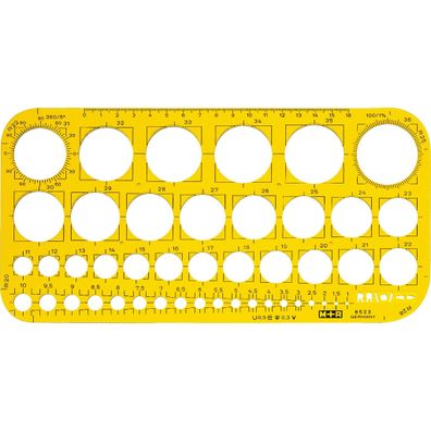 Pagna Lochkreisschablone 1-36mm gelbtransparent