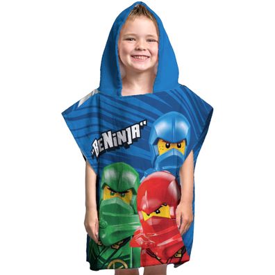 LEGO Ninjago Kinder Kapuzen Bade-Poncho Blau 60x120 cm Bademantel