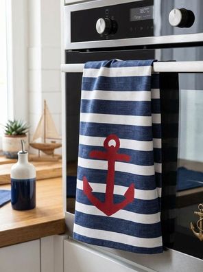 Geschirrtuch ANCHOR - Blau-Weiß gestreift mit Anker-Logo