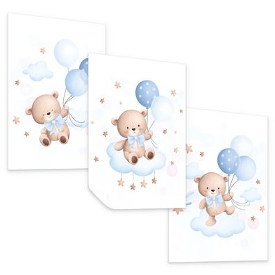 Muralo Poster Set für Kinderzimmer Teddybären Ballons Wolken Sterne Deko Posters