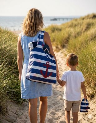 Maritimes Shopping Duo - Faltbare Einkaufstasche & Mini-Bag im Set