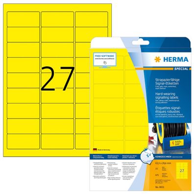 Herma Signal-Etiketten stark 63,5 x 29,6 mm Folie gelb 25 Bl 675 Etik