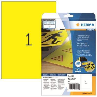 HERMA Folienetikett 210 x 297 mm (B x H) gelb 25 Etik./Pack