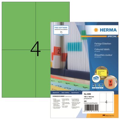 Herma Etiketten permanent haftend 105 x 148 mm grün 100 Bl 400 Etik