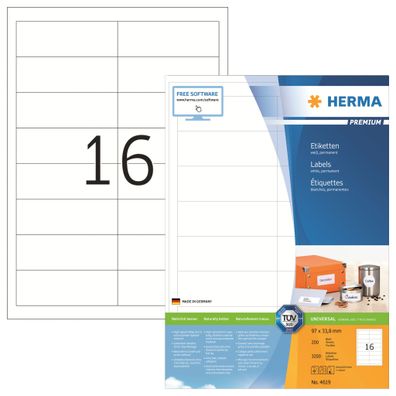 Herma Etiketten permanent 97 x 33,8 mm weiss Premium 200 Bl 3200 Etik