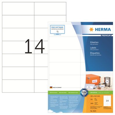 Herma Etiketten permanent 105 x 42,3 mm weiss Premium 200 Bl 800 Etik