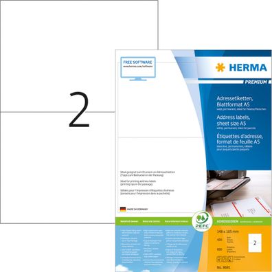 Herma Etiketten Adressen permanent 148 x 105 mm weiss 400 Bl 800 Etik