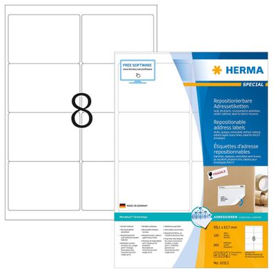 HERMA Adressetikett 99,1 x 67,7 mm (B x H) Papier weiß 800 Etik./Pack