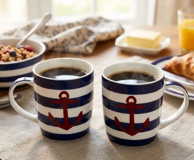 Porzellan-Becher Anchor Blue - Maritimer Kaffeebecher 300ml mit Anker-Motiv