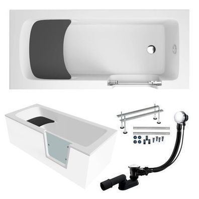 Freistehende Seniorenbadewanne mit Tür und Sitz AVO 150x75 | Ablauf & Füße im SET!