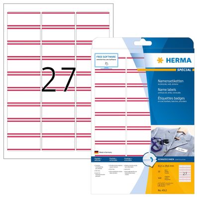 Namensetiketten 63,5 x 29,6 mm Acetatseide weis rote Streifen 540 Etik