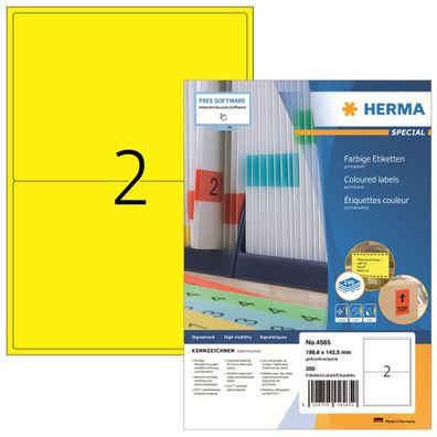 Herma Etiketten permanent 199,6 x 143,5 mm gelb 100 Bl 200 Etik