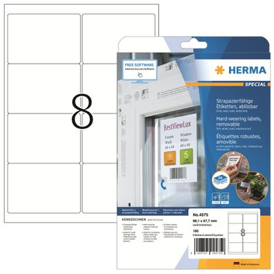 Herma Etiketten ablösbar 99,1 x 67,7 mm Folie weiss 20 Bl 160 Etik