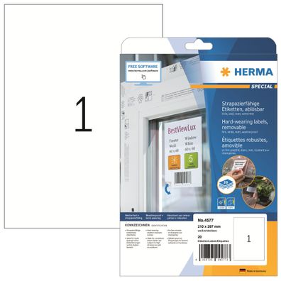 HERMA Folienetikett Special 210 x 297 mm (B x H) weiß 20 Etik./Pack