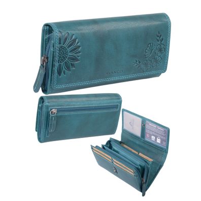 Langbörse Damen ocean Leder mit Prägung und Reißverschlussfach