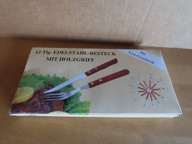 Besteck Steakbesteck Edelstahl-Besteck 6 Messer + 6 Gabeln mit Holzgriff