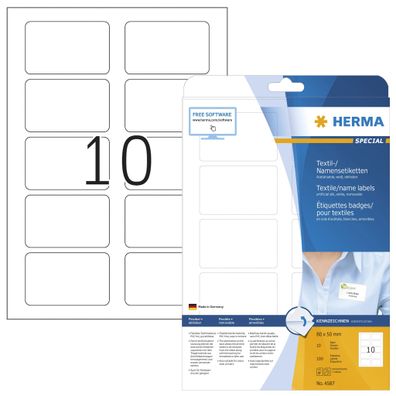 Namensetiketten 80 x 50 mm Acetatseide weiss 10 Bl 100 Etik