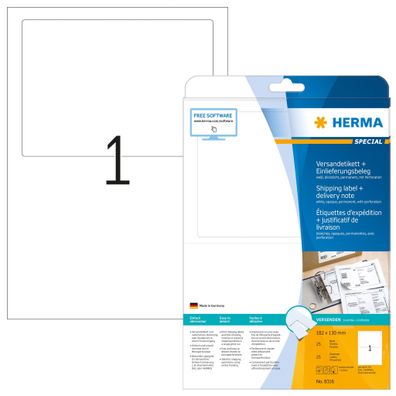 Herma Etiketten Versand+Einlieferung 182 x 130 mm weiss 25 Bl 25 Etik