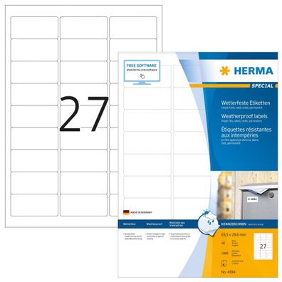 Herma Etiketten permanent 63,5 x 29,6 mm Folie weiss 40 Bl 1080 Etik