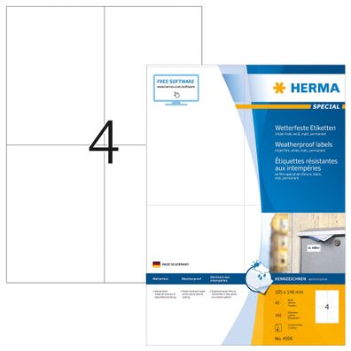 Herma Etiketten permanent 105 x 148 mm Folie weiss 40 Bl 160 Etik
