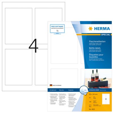 Etiketten für Flaschen permanent 90 x 120 mm weiss 40 Bl 160 Etik