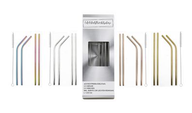 Edelstahl-Trinkhalme mit Reinigungsbürste 5-tlg Mehrweg Trinkröhrchen Strohhalm