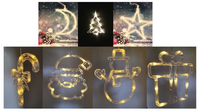 LED-Weihnachtsdeko Stern Mond Glocke Rentier Fensterdeko Lichterkette Saugnapf