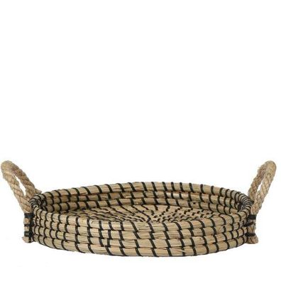 Schwarzes Geflochtenes Tablett ß30cm â?? Handgewebtes Deko-Tablett â?? Pflanzentablet