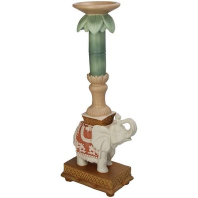 Kerzenständer Elefant Rosa/Grén â?? Polyresin â?? 34,5cm â?? Exotische Deko fér Tisch