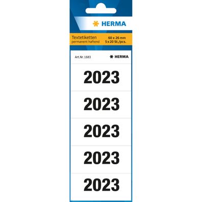 Jahreszahlen 2023 für Ordner, 60 x 26 mm, weiß, permanent haftend